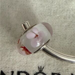 Authentic Pandora Murano Glass Pink Floral Charm Bead